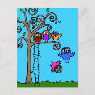 Baby Owls lernen zu fliegen Postkarte