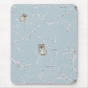 Baby Owls on Winter Snowy Limbs Mousepad