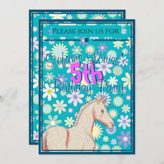 Baby Palomino Unicorn Geburtstag (blau geblümt) Einladung
