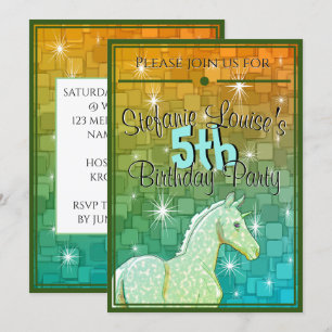 Baby Palomino Unicorn Geburtstag (bunte Quadrate) Einladung