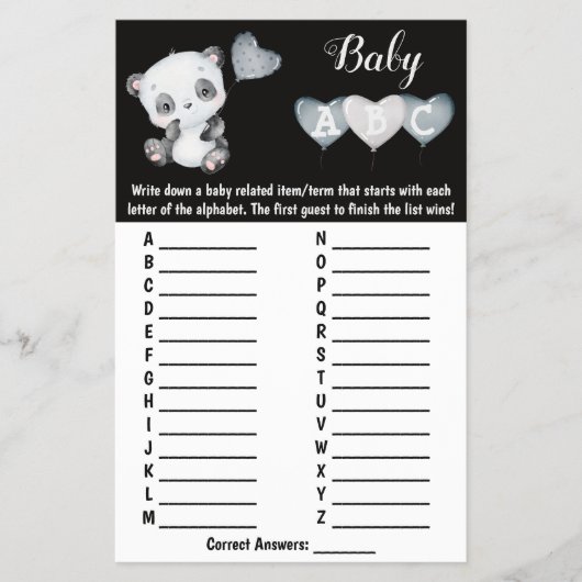 Baby Panda ABC Baby Showingkarte Flyer (Vorne)