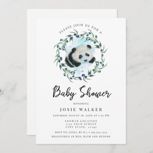Baby Panda, Babydusche Einladung (Vorne/Hinten)