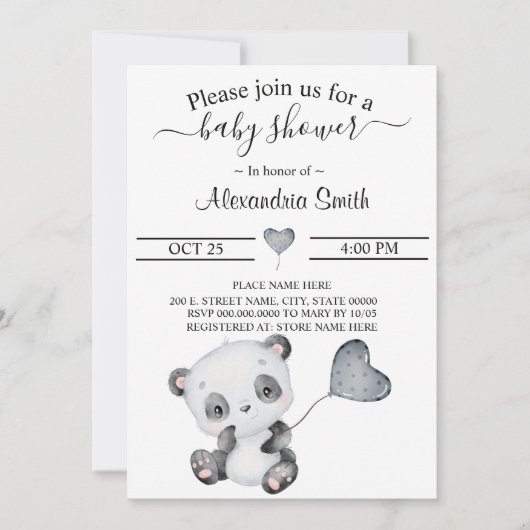 Baby Panda | Babydusche Einladung (Vorderseite)