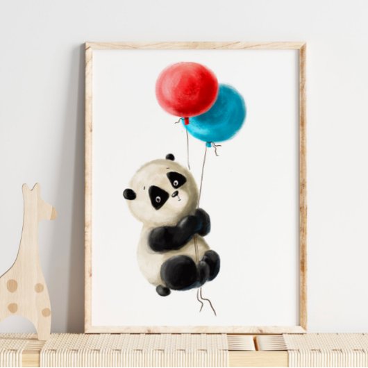 Baby Panda Balloon Print | Panda Aquarell Print Poster