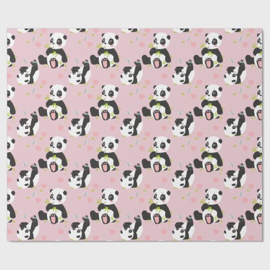 Baby Panda Bär Rosa Herzen Geschenkpapier (Flach)