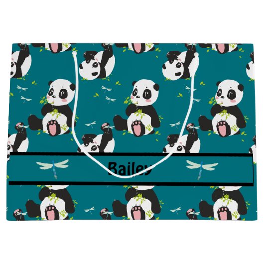 Baby Panda Bären Dragonfly Aquamarin Custom Große Geschenktüte (Vorderseite)