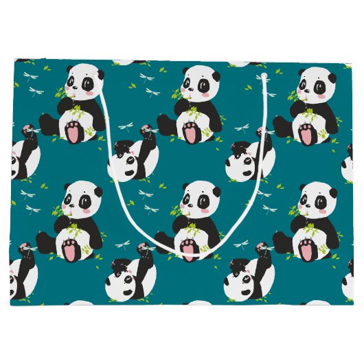 Baby Panda Bären Dragonfly Aquamarin Custom Große Geschenktüte (Rückseite)