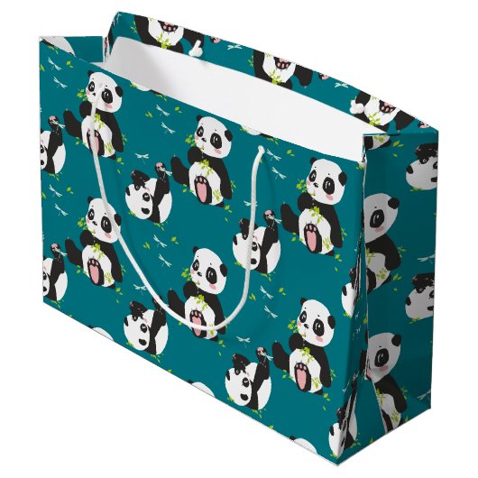 Baby Panda Bären Dragonfly Aquamarin Custom Große Geschenktüte (Rückseite Schrägansicht)