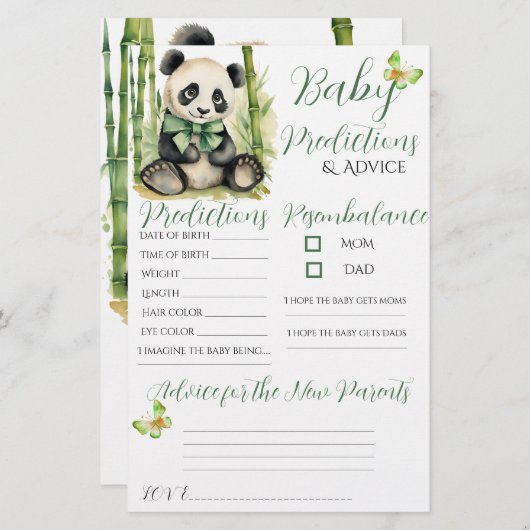 Baby Panda Bear Baby Predictions Karte (Vorne/Hinten)