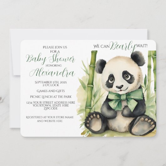 Baby Panda Bear Bear Bearly Wait Baby Dusche Einladung (Vorderseite)