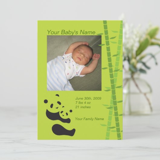 Baby Panda Bear Birth Announcement - Green Ankündigung (Stehend Vorderseite)
