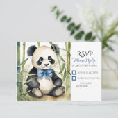 Baby Panda Bear Boy Baby Dusche RSVP Karte (Stehend Vorderseite)
