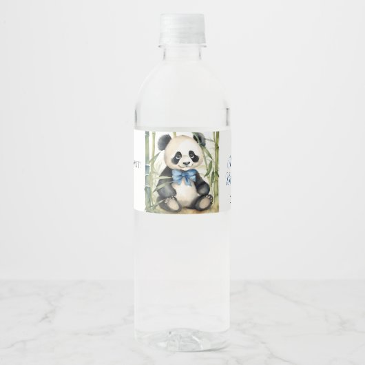 Baby Panda Bear Boy Baby Dusche Wasserflaschenetikett (Vorderseite)