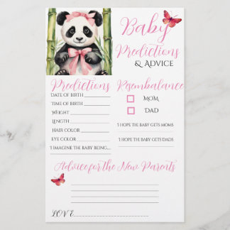 Baby Panda Bear Girl Baby Predictions Advice Card