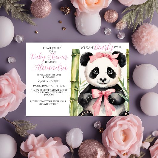 Baby Panda Bear Girl Bearly Wait Baby Dusche Einladung