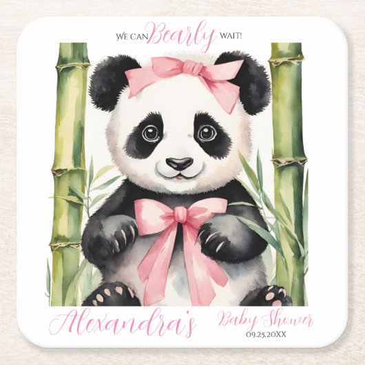 Baby Panda Bear Girls Babydusche Rechteckiger Pappuntersetzer (Vorderseite)