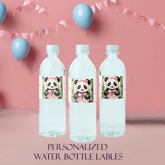 Baby Panda Bear Girls Babydusche Wasserflaschenetikett