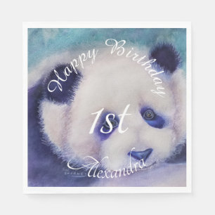 Baby Panda Bear Happy Birthday Serviette