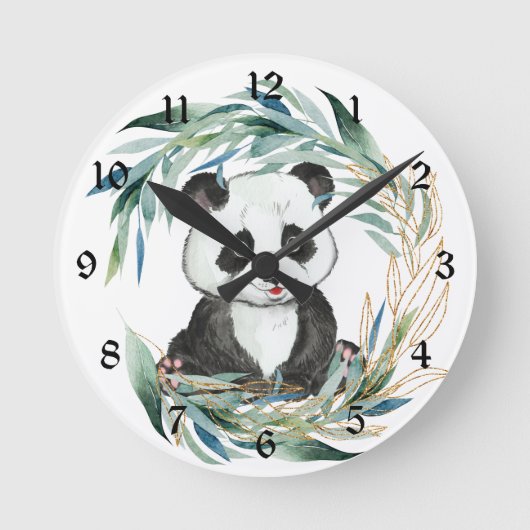 Baby Panda Bear im Kinderzimmer Wreath Runde Wanduhr (Vorderseite)