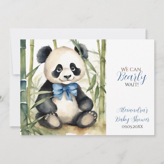 Baby Panda Boy Bearly Wait Baby Dusche Einladung (Rückseite)