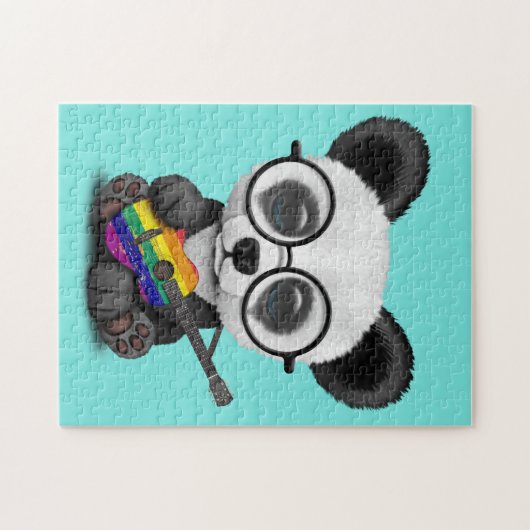 Baby-Panda, der Regenbogen-Flaggen-Gitarre spielt Puzzle (Horizontal)