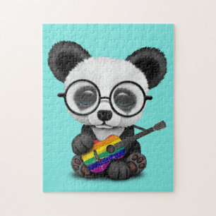 Baby-Panda, der Regenbogen-Flaggen-Gitarre spielt Puzzle
