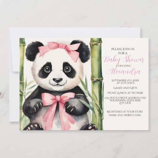 Baby Panda Girl Bearly Wait Baby Dusche Einladung (Vorderseite)