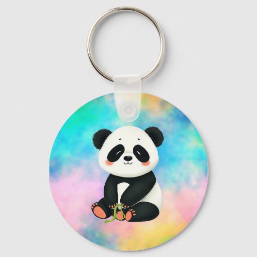 Baby Panda hält ein Stück Bambus. Schlüsselanhänger (Vorderseite)