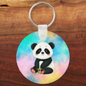 Baby Panda hält ein Stück Bambus. Schlüsselanhänger (Vorderseite)