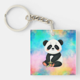 Baby Panda hält ein Stück Bambus. Schlüsselanhänger