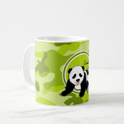 Baby-Panda; hellgrüne Camouflage, Tarnung Kaffeetasse (Vorderseite Links)