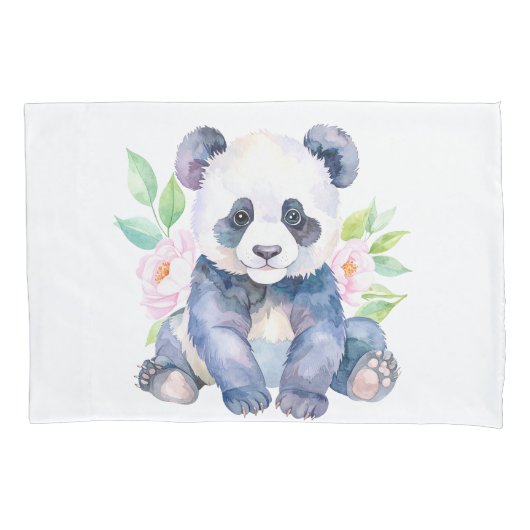Baby-Panda mit Blumen Kissenbezug (Vorderseite)