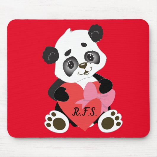 Baby Panda mit Heart Red Mousepad (Vorne)