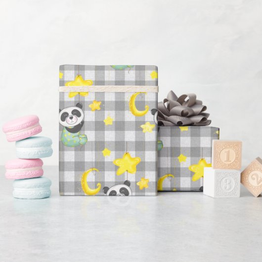 Baby Panda mit Mond und Sternen Geschenkpapier (Babyparty)