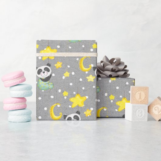 Baby Panda mit Mond und Sternen Geschenkpapier (Babyparty)