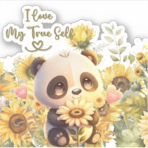 Baby Panda mit Sonnenblumenaufkleber