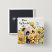 Baby Panda mit Sonnenblumenknopf Button (Vorne & Hinten)