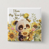 Baby Panda mit Sonnenblumenknopf Button (Vorderseite)