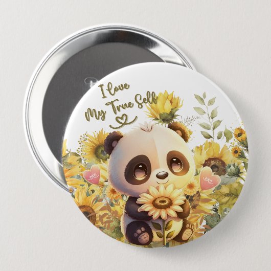 Baby Panda mit Sonnenblumenumlauftaste Button (Vorne & Hinten)