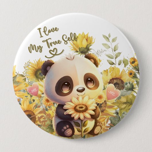Baby Panda mit Sonnenblumenumlauftaste Button (Vorderseite)