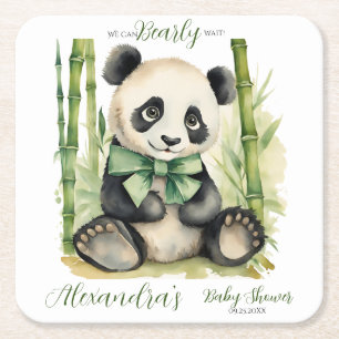 Baby Panda Neutral Baby Dusche Rechteckiger Pappuntersetzer