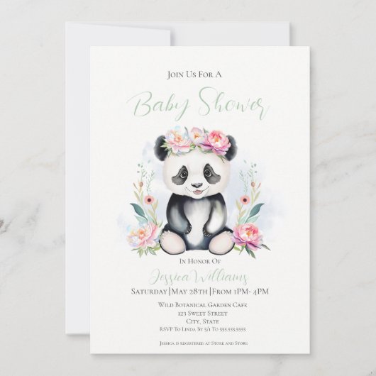 Baby Panda Peonies Jungle Baby Dusche Einladung (Vorderseite)