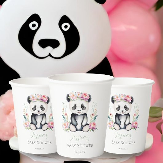Baby Panda Peonies Jungle Baby Dusche Pappbecher