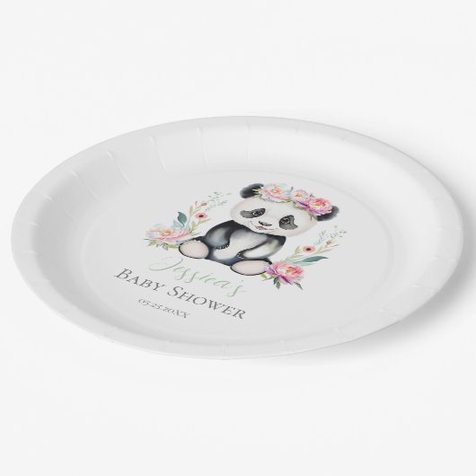 Baby Panda Peonies Jungle Baby Dusche Pappteller (Schrägansicht)