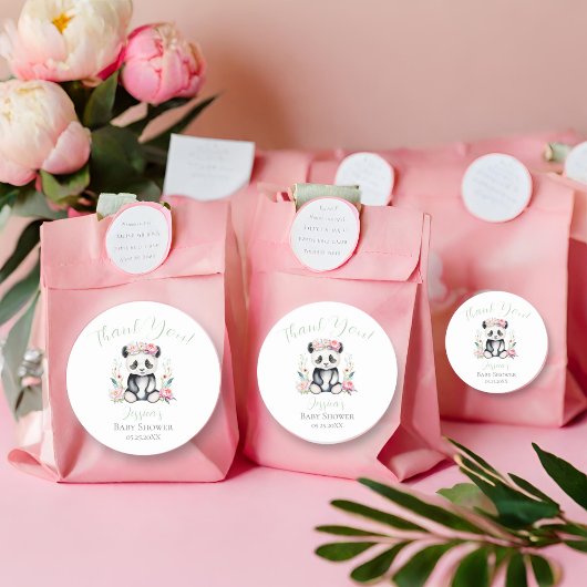 Baby Panda Peonies Jungle Baby Dusche Vielen Dank Runder Aufkleber