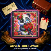 Baby Panda Red Rose Quadratische Wanduhr