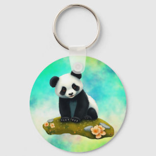 Baby Panda riecht nach den Blume Schlüsselanhänger