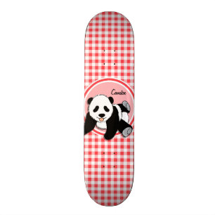 Baby Panda; Rot und Weiß Gingham Skateboard