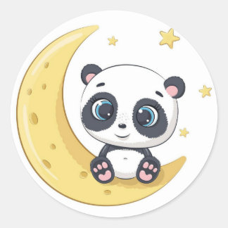 Baby Panda über dem Mond Runder Aufkleber