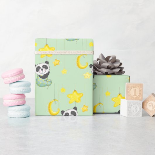 Baby Panda und Stars Geschenkpapier (Babyparty)